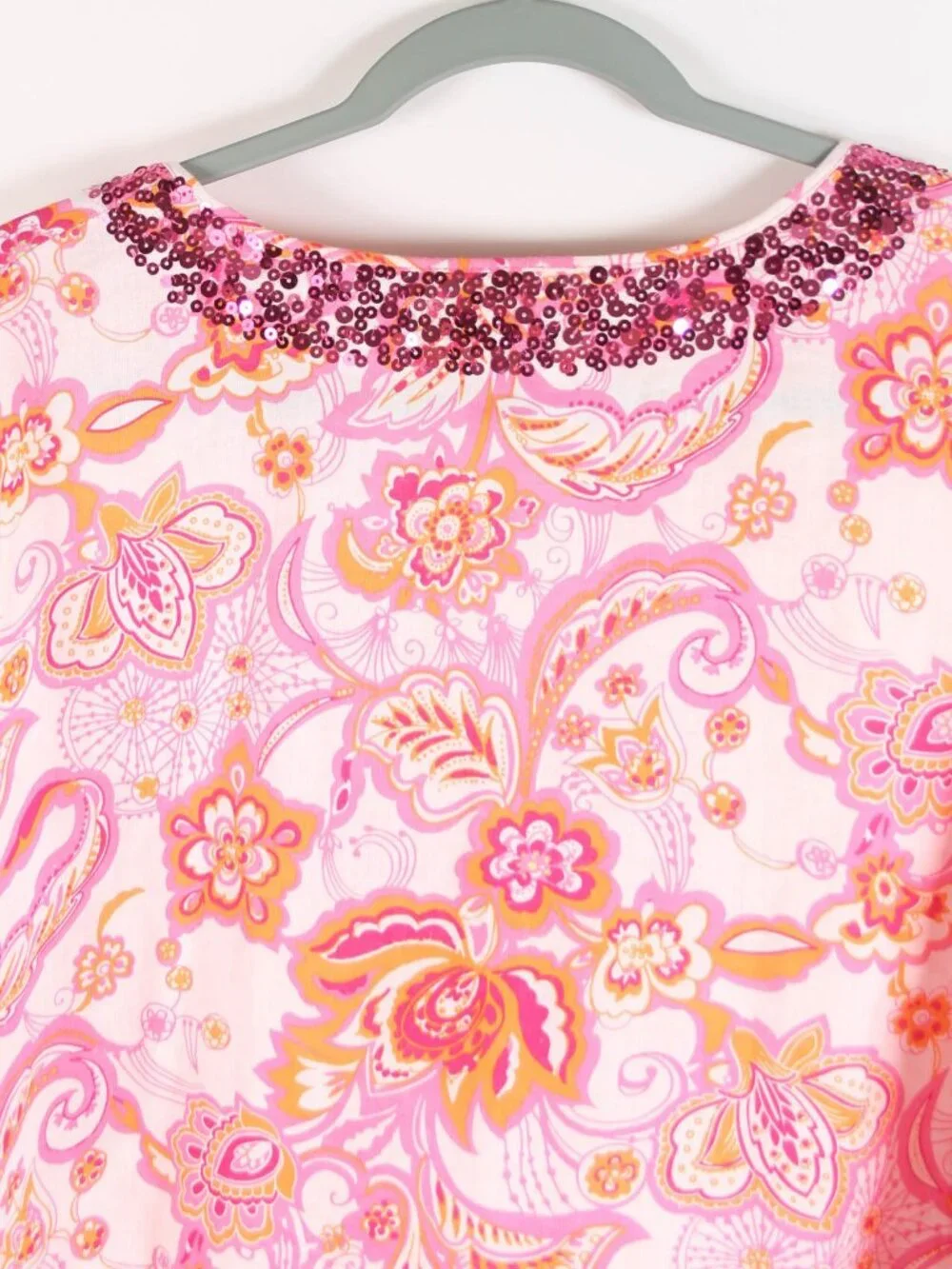 Saint Tropez West Women’s 2X Pink Paisley Linen Rayon Sequin Tunic Top Boho - Picture 5 of 8
